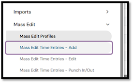 Navigate in the Menu to Setting>Mass Edit>Mass Edit Time Entries - Add