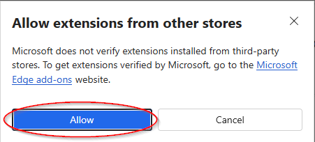 Allow extensions from other stores message