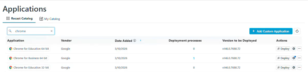 RCT Patching catalog on the Applications page
