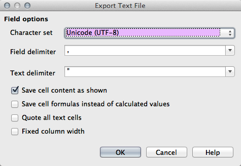 LibreOffice Character Set - Unicode UT-8