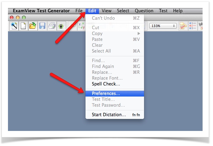 ExamView Test Generator navigation - Edit Preferences...