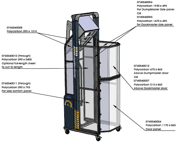 Polycarbon guard panels diagram for the Simpro Dumpmaster