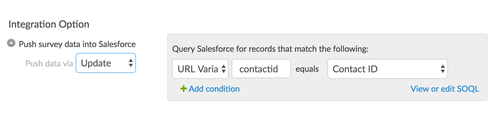 Identify the survey field that contains the unique Salesforce ID