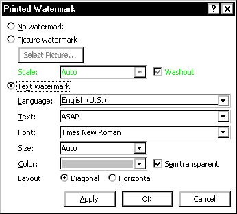 printed watermark dialog box