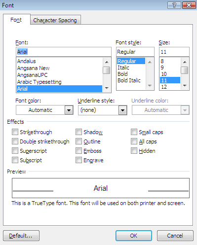 font button