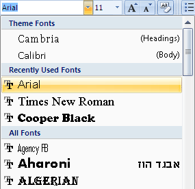 font drop down menu