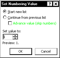 set numbering value