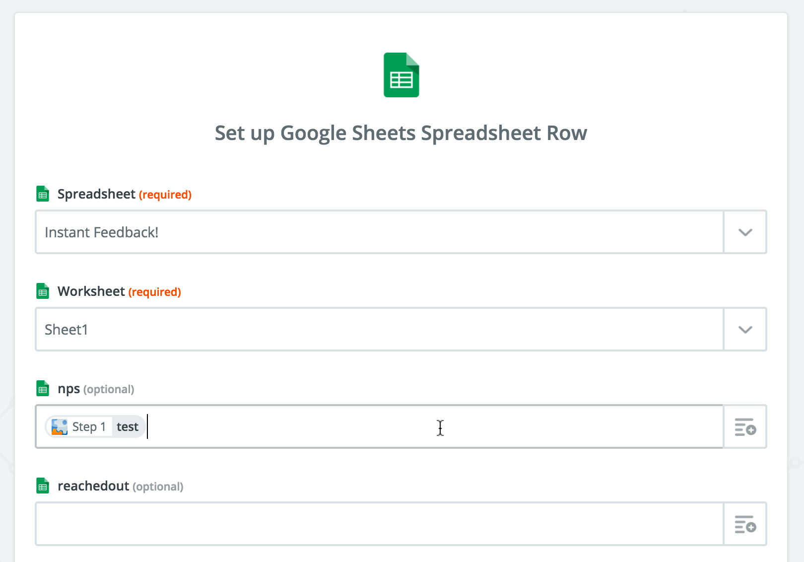 Zapier: Set up Google Sheets Spreadsheet Row