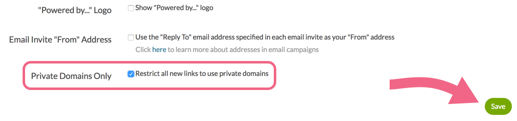 Restrict All New Survey Links to Use Private Domains