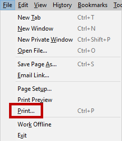 Identifies the Print option in Firefox menu.