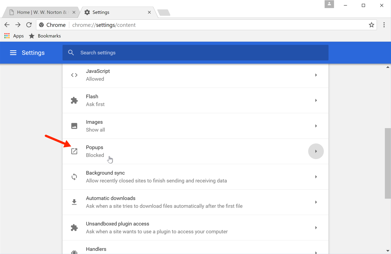 Enabling Pop-ups within Internet Browsers | W. W. Norton