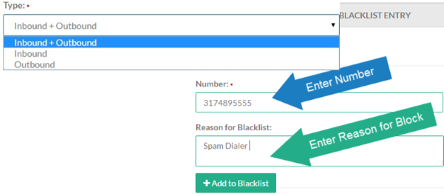 Blacklist Blocked Call Type Drop-Down