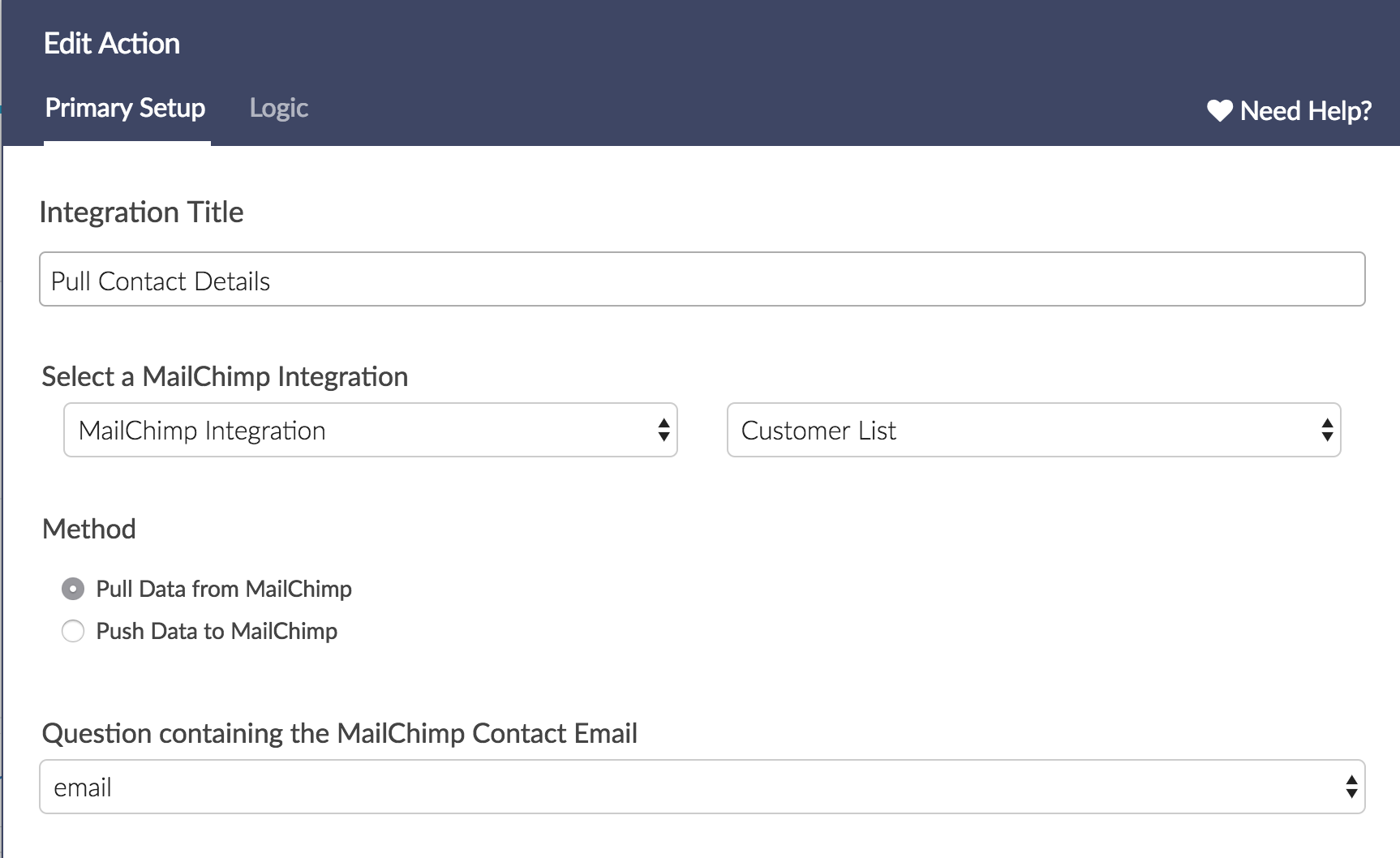 MailChimp Action initial setup for the pull method