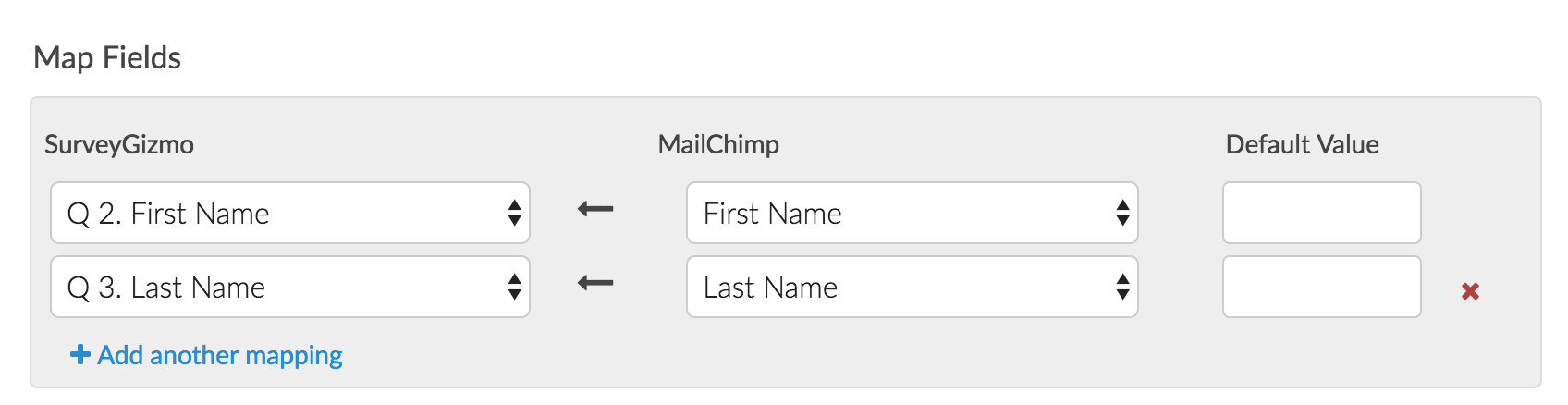 Mapping MailChimp List Fields to SurveyGizmo fields