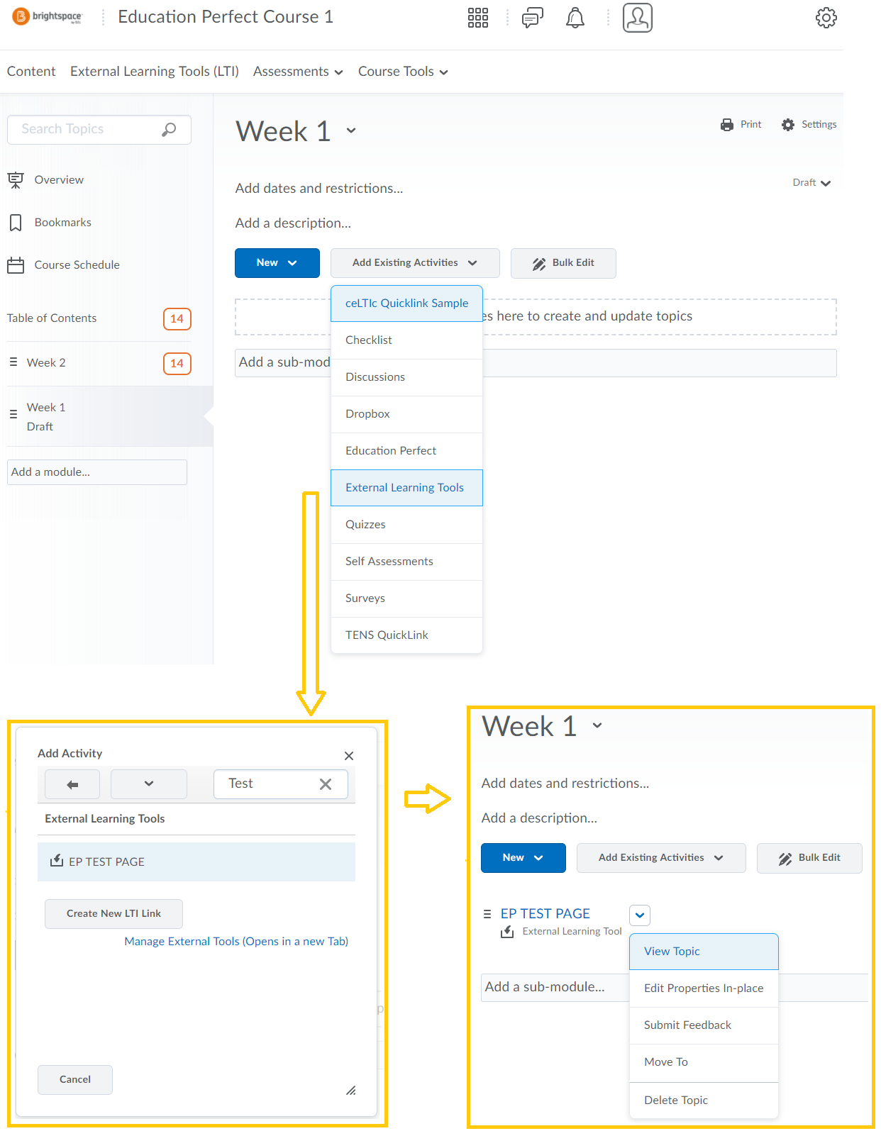 Brightspace integration step page
