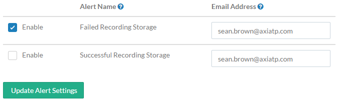 Screenshot of the Alerts Tab for Remote Storage.