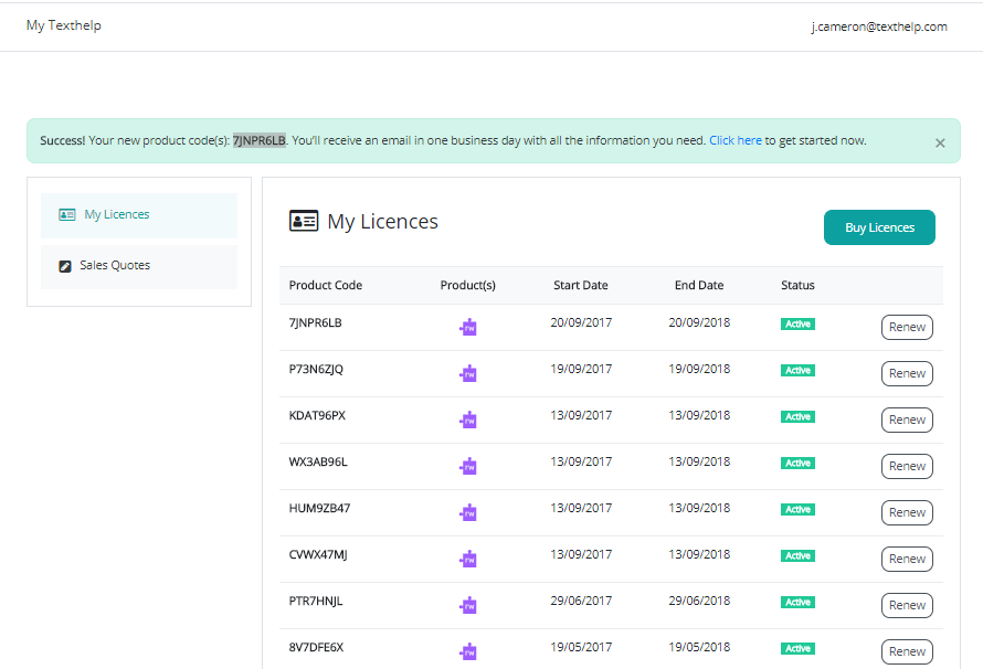 List of licenses under your account