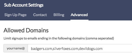 Sub Account Settings: Allowed Domains