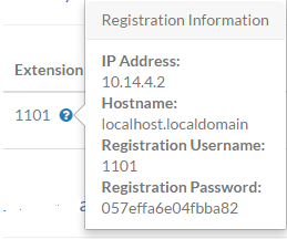 Screenshot of the phone registration information pop-up.
