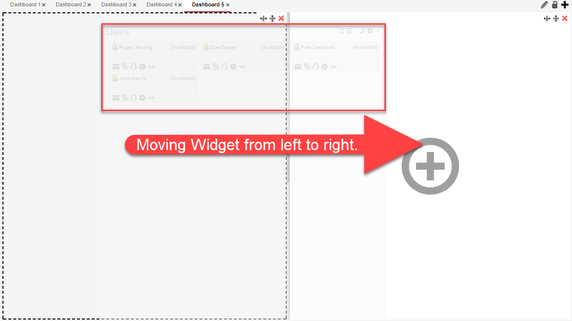 Screenshot of a Widget being moved from one panel to another.