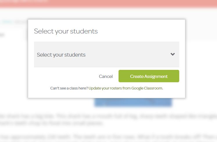 Drop-down menu that lets you select a student within that Class