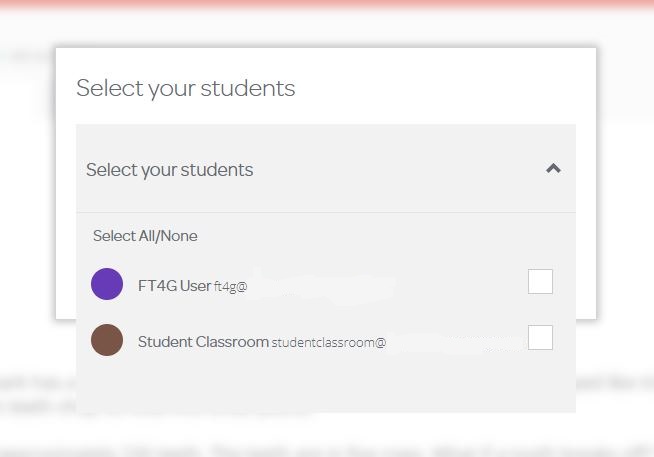 List of students in the drop-down menu
