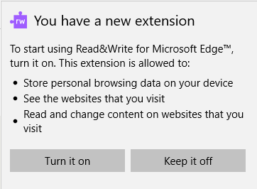 Microsoft Edge confirmation screen