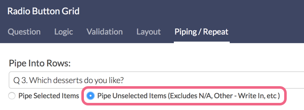 Pipe Unselected Items Into Rows