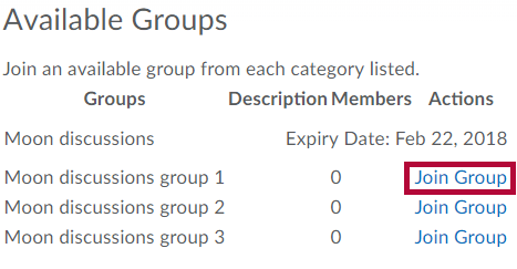 Identifies Join Group link