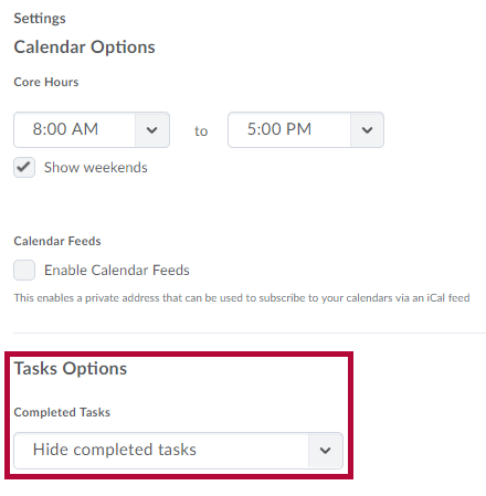Identifies the Calendar Task Options.