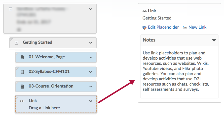 Indicates Link placeholder notes in Course Builder