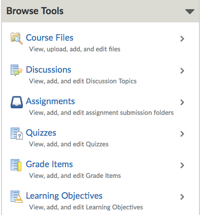 Shows Browse Tools section in Course Builder