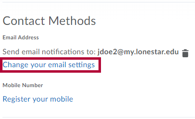Identifies the Change your email settings link.