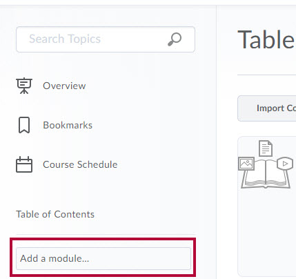 Identifies the Add a module option in the Table of Contents.