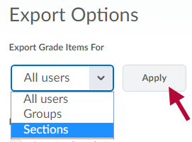 Shows the Sections menu item and indicates the Apply button.