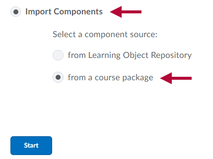 Image shows Import Component options.
