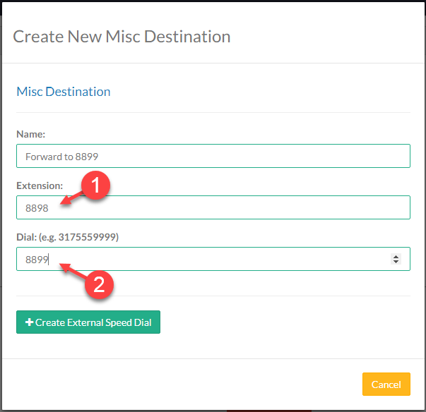 Screenshot of the Create New Misc Destination dialog box