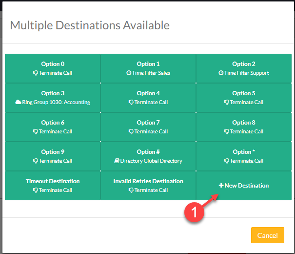Screenshot of the Multilple Destinations Available dialog box.