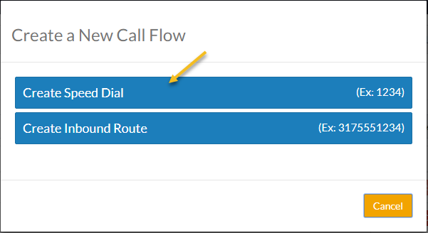 Screenshot of Create a New Call Flow dialog box.