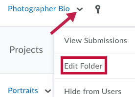 Indicates drop down arrow & Identifies Edit Folder option