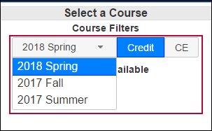 Identifies the Select a Course filter options