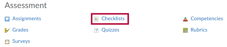 Identifies Checklist on the Course Admin menu.
