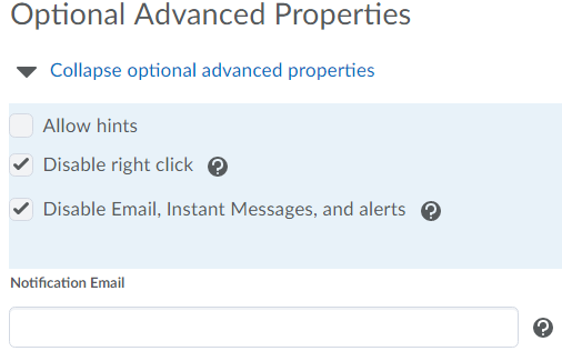 Shows the Optional Advanced Properties