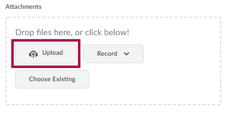 Identifies Upload button to attach files.