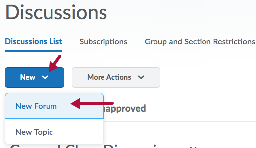 Indicates New Forum option on Discussion List page.