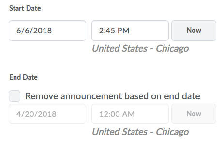 Shows Start Date and End Date options