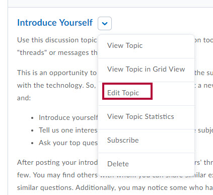 Identifies Edit Topic option.