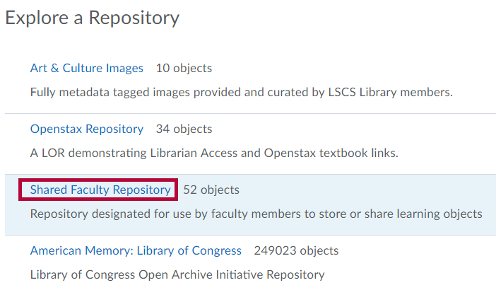 Identifies the Shared Faculty Repository.