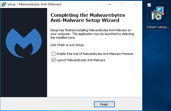 Malwarebytes completed installation screen.