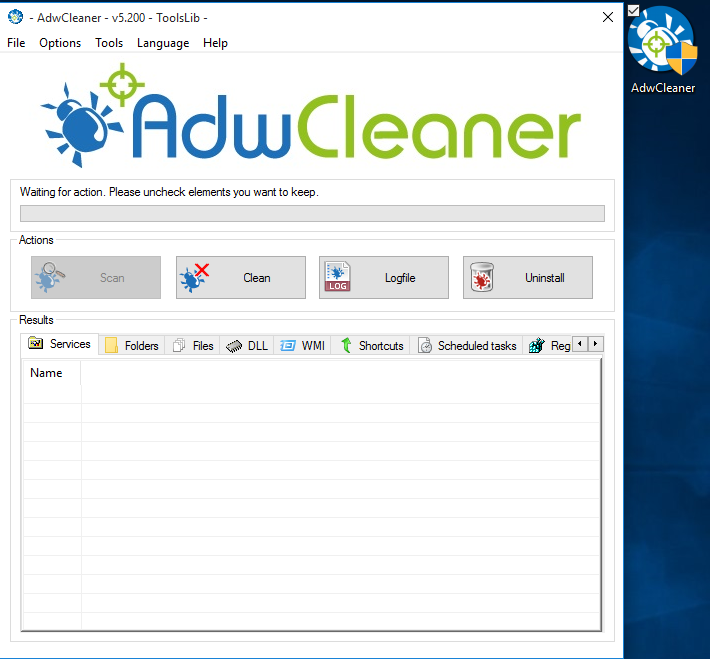 AdwCleaner installation screen.